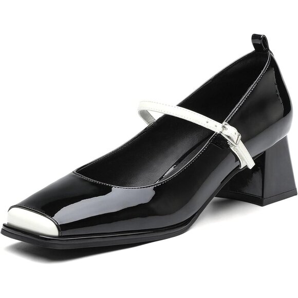 🆕Women's Black Mary Jane Pumps - Low Block Heel, Square Toe, Adjustable Strap - Picture 1 of 5